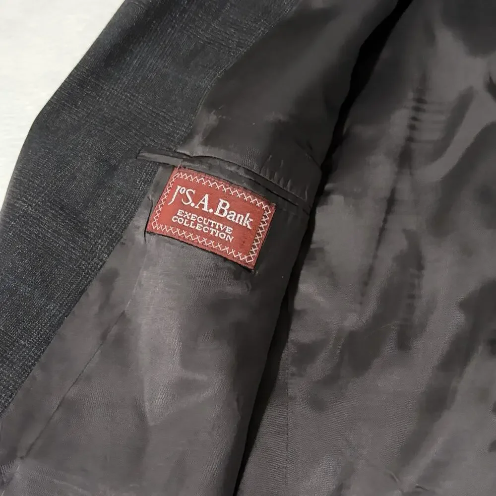 Jos A. Bank Executive Collection Sport Coat Blazer Mens 38R Dark Gray Plaid Wool